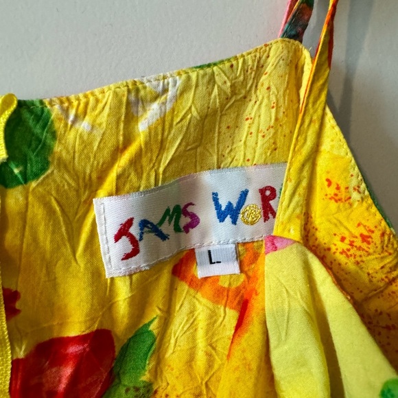 Vintage 90s Jam's World Floral Fish Mini Dress Size Large EUC Yellow - Picture 4 of 5